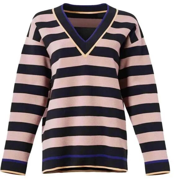 Diane Von Furstenberg Stripe Knit Pullover Sweater Size Small Oversized - Picture 4 of 9